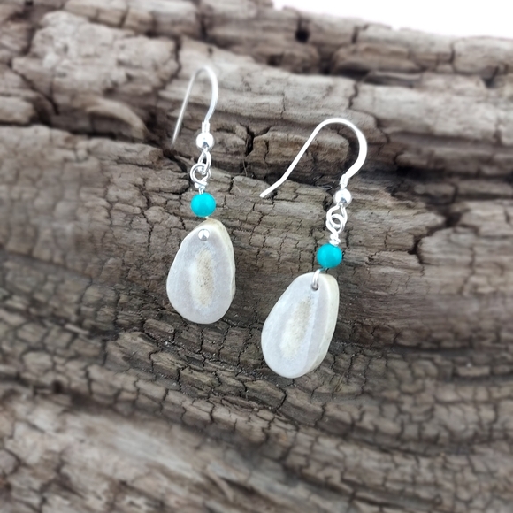 Handmade Deer Antler Earrings with Turquoise and Sterling Silver - Picture 3 of 3